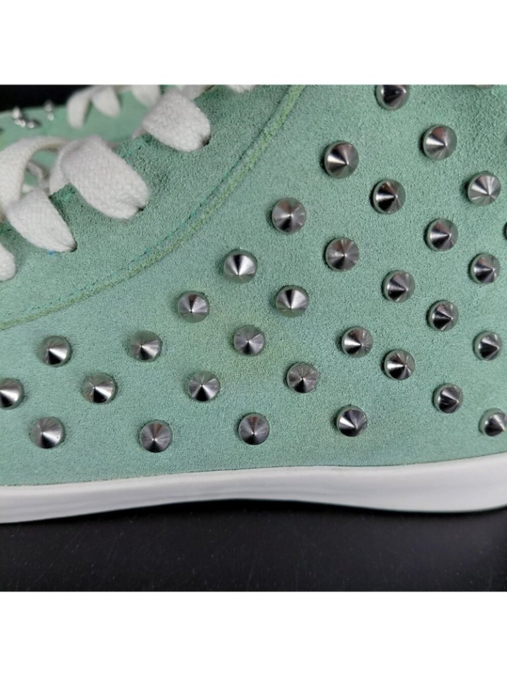 High Top Shoes Women Size 8 Green Suede Studded Zip Sneakers Punk Gothic Cosplay - Picture 5 of 10